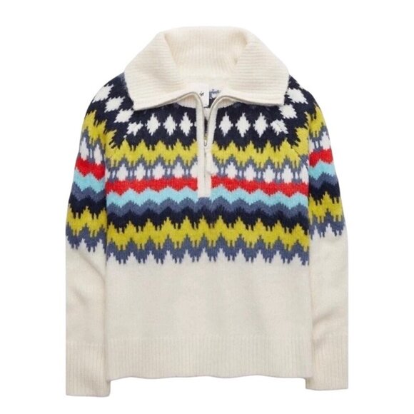 Fair Isle 1/4 Zip chunky Knit Sweater Ribbed Collar Nordic Pattern Womens XS - Picture 2 of 10